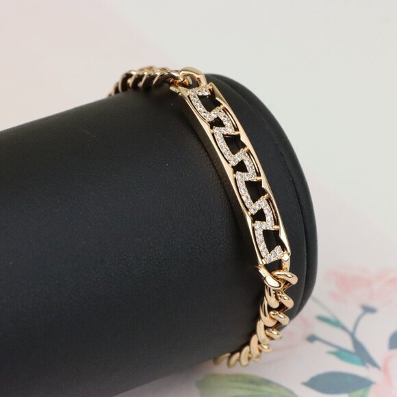 "Elegant Rose Gold Link Bracelet with Sparkling Geometric Detail, XPBL0949 - Picture 12 of 12